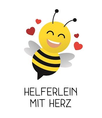 Lächelnde Biene mit roten Herzen und Text HELFERLEIN MIT HERZ